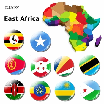 Ülkeler Bayrak Etiyopya Eritre Somali Tanzanya Uganda Ruanda Burundi Cibuti Kenya Seychelles 30mm Cam Buzdolabı Mıknatıslar Dekor