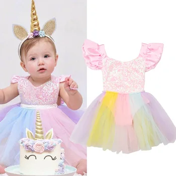 Yaz Bebek Kız Elbise Çocuklar Pullu Renk Örgü Backless Elbise Bebek Giyim Toddler Kız 1 Yıl Doğum Günü Partisi Prenses Elbise