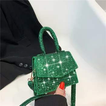 Kadın küçük Crossbody Çanta sequins Pu deri omuz çantası Trend Tasarımcısı Zincir Çile Çanta bozuk para cüzdanı Tek Kare Çanta