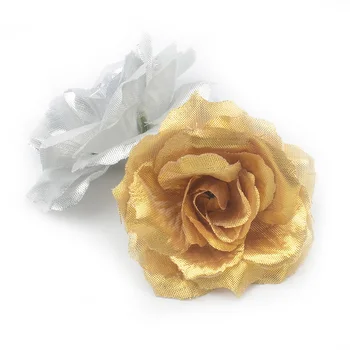 10 adet / grup 7cm Büyük Altın İpek Yapay Gül Çiçek Kafa Ev Düğün Dekorasyon İçin DIY Zanaat Scrapbooking Malzemeleri