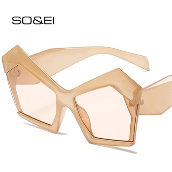 SO & EI Moda Boy Düzensiz Kedi Göz Güneş Kadınlar Retro Degrade Shades UV400 Erkekler Trend Şampanya Turuncu Güneş Gözlüğü