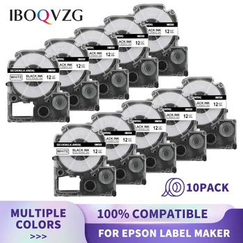 IBOQVZG 10PK 6/9/12/18 / 24mm Etiket için Uyumlu SS6KW SS9KW SS12KW Siyah Beyaz İçin Epson Kral Jim LW400 LW600P LW700