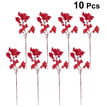 10 Ppcs Simülasyon Kırmızı Meyveler Buket Yapay Berry Dalları Kiraz Ercik Ev Noel Yeni Yıl Hediye Düğün Çiçek Çelenk