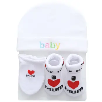 3 Adet / takım Sevimli Bebek Erkek Kız Çorap Kap Seti Karikatür Pamuk Şapka ve Eldiven 0-12 ay