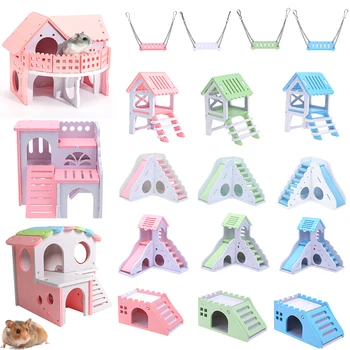 1 adet Lüks Hamster Evi Salıncak Oyuncak Slayt Hamster Yuva Loft Yatak Kafes Yuva Pet Kirpi Kale Tırmanmaya Oyuncaklar Küçük Pet House