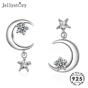 Jellystory 925 Gümüş moda damla küpe Zirkon Taşlar Yıldız Ay Şekilli Takı Küpe Kadınlar için Düğün Parti Hediye
