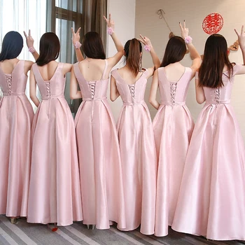 Tatlı Bellek Lace Up Saten Nedime Elbisesi 2019 Yeni Uzun gelinlik modelleri Kardeş Yıllık Parti Elbise A2365
