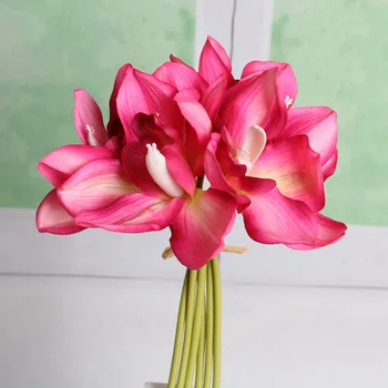 6 Kafaları Yapay Cymbidium Çiçek Ev Dekor Masa Orkide Gerçek Dokunmatik Çiçek Düğün Gelin El Buketi Fotoğraf Sahne