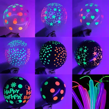 10 adet Blacklight Parti Balonları UV Neon Balonlar 12 İnç siyah ışık Floresan Polka Dots Balonlar Düğün Kemer Parti