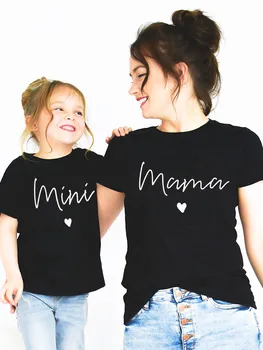 Kalp Anne Mini Aile Eşleştirme Kıyafetler T-shirt Kadın Besties Anne Kızı Bana Üstleri Kız Anne Bebek Giysileri Anne Tee