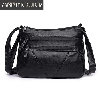Annmouler Kadın Moda Yumuşak Çanta Pu deri Omuz çantası Siyah Yıkanmış Deri Crossbody Çanta Bayan Çanta Çanta Küçük Çanta