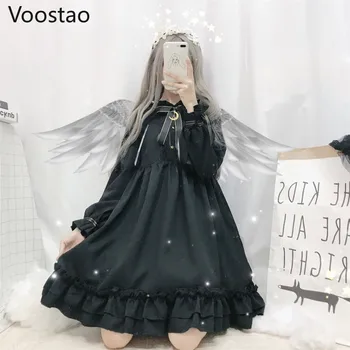 Gotik Lolita Elbise Yumuşak Kardeş Kadınlar Vintage Koyu Sevimli Yay Ay Ruffled Çay Partisi Elbise Victoria Tatlı Prenses Peri Elbise