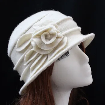 Kış Şapka Kadınlar İçin Orta yaşlı Yün Fedora Şapka Çiçek Anne Şapka Dome sonbahar Disket Sıcak Kap Chapeau Femme