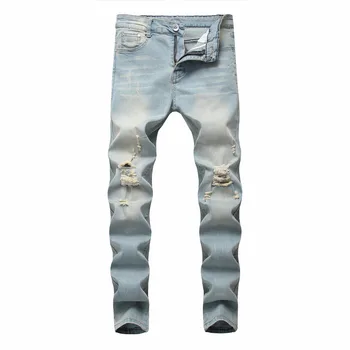 Sıcak 2022 Moda Sıkıntılı Erkek Kot Yüksek Sokak Streç Yırtık Delik Skinny Jeans Erkekler Yıkama Vintage Denim Erkek Kot Pantolon