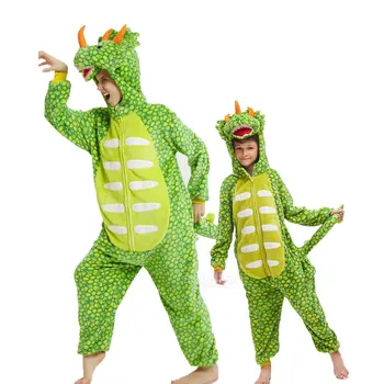 Aile Eşleştirme Pijama Yeşil Ejderha Onesie Cadılar Bayramı Anne Çocuk Kıyafetler Hayvan Kigurumis Noel Tulum Fermuar Tulum