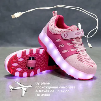 Rulo Sneakers Çocuk Boys Boyutu 28-40 led ışık Up Ayakkabı Çift Tekerlekler ile USB Şarj Paten Ayakkabı Çocuk Erkek Kız