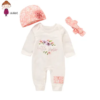 LILIGIRL Yenidoğan Giysileri Bahar Sonbahar Bebek Bebek Kız Erkek Mektup Baskı Romper Tulum Hayvan Bandı Kıyafetler Set