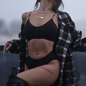 FINETOO 2 ADET Sutyen Seti Kadın Seksi Push Up Bralette Sıkı Sutyen Tankı Kırpma Üst Femme Iç Çamaşırı Spor Iç Çamaşırı Nervürlü Tops