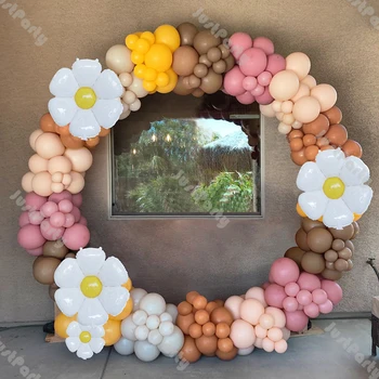 Papatya Çiçek Balon Garland Kemer Cinsiyet Reveal Dekorasyon İki Groovy Parti Malzemeleri İlk Doğum Günü Dekor Bebek Duş Düğün