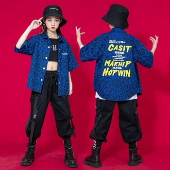 Eşofman Çocuk Kız Caz dans kostümü Hip-Hop Kısa Kollu Gömlek Taktik Pantolon Kıyafetler Moda Podyum Gösterisi Takım Elbise 14 Y