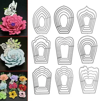 3D Çiçekler Petal Metal Kesme Ölür için Farklı DIY Çiçekler Scrapbooking Albümü Kabartma Kağıt Kartları Dekoratif El Sanatları 9 adet / takım
