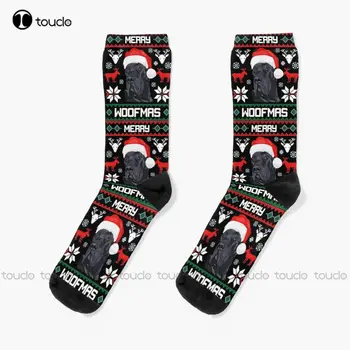 Büyük Dane Mutlu Woofmas Noel Alman Mastiff Hediye Çorap Spor Çorap Noel Yeni Yıl Hediye 360° Dijital Baskı Yeni Popüler