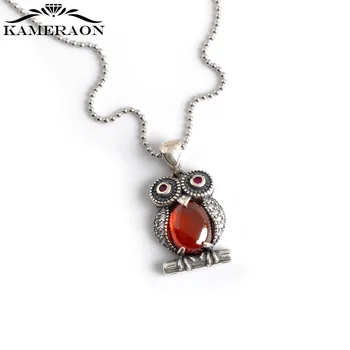 Retro Kırmızı Elmas Baykuş S925 Ayar Gümüş Kolye Kolye Takı Kadınlar Kızlar için doğum günü hediyesi Moda Mücevher Hediyeler 2021 Yeni