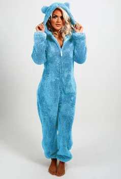 Kadın Peluş Romper Sonbahar Kış Pazen Pijama Uzun Kollu Fermuar Yüksek Boyun Şapka Sıcak Tutmak kız Giysileri Pijama Gecelik