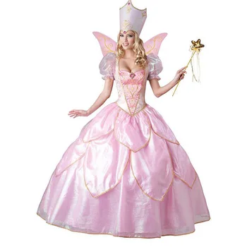 Sıcak Seksi Zarif Deluxe Peri Vaftiz Kostüm Yetişkin Glinda Oz Büyücüsü Cadılar Bayramı süslü elbise