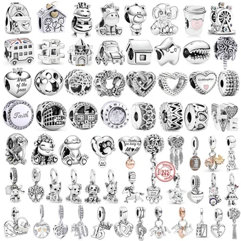 Gümüş Numarası Köpek Kale boncuk Kolye Fit Pandora 925 Orijinal Charms bilezik Kadınlar Hediye için Güzel Takı Yapımı