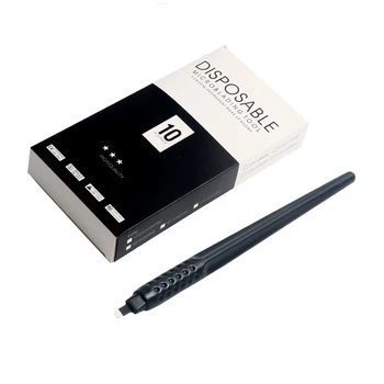 10 Adet Kalıcı Makyaj Siyah Tek Kullanımlık Microblading Kalem 18U 0.18 Microblade İşlemeli İğneler Kaş dövme kalemi El Aletleri