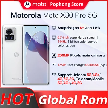 Küresel ROM Motorola MOTO X30 Pro 5G Cep Telefonu 6.7 inç pOLED 144Hz Ekran Snapdragon 8 + Octa Çekirdek 125W Süper Şarj