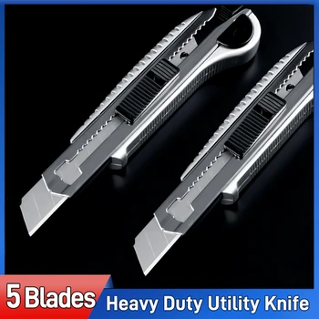 SUOSOK Maket Bıçağı, 5 Bıçak Dahili Ağır Hizmet Tipi Bıçak Paslanmaz Çelik Kabuk Değiştirilebilir Kesme kesme makası
