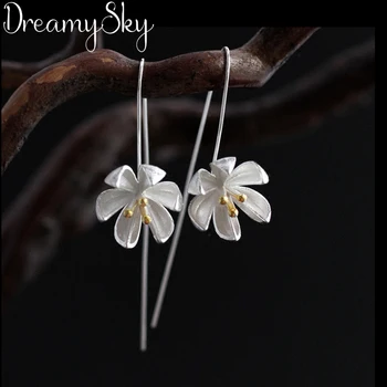 DreamySky Gerçek El Yapımı Gümüş Renk Etnik Takı Moda Lotus Çiçek Küpe Kadınlar İçin Düğün Bildirimi Takı