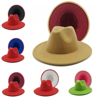 Çift taraflı erkek ve kadın fötr şapka caz kovboy şapkası kış erkek şapka dikiş iki renkli yün melon şapka toptan гльпа