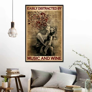 Kolayca Dalıp Müzik ve Şarap Vintage Poster Güzellik Retro Baskılar Bar Pub Duvar Dekorasyon Resim Mutfak Tuval Boyama