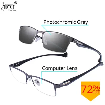 Fotokromik güneş gözlüğü bukalemun Lens kadın mavi ışık engelleme erkek bilgisayar gözlük Metal yarım çerçeve gözlük UV400