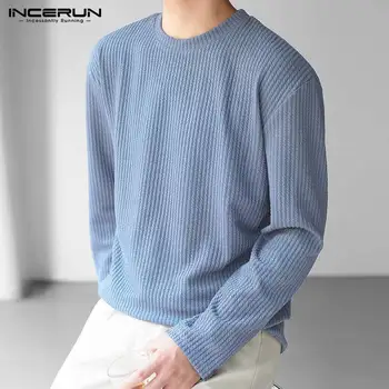 INCERUN 2022 Erkekler T Gömlek O-Boyun Uzun Kollu Streetwear Gevşek Stil Rahat Erkek Giyim Kore Sonbahar Eğlence Tee Tops S-5XL