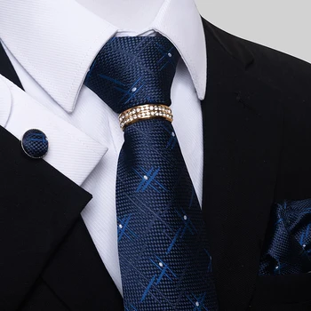 Marka Lüks 8 cm 100 % İpek Kravat Mendil Kol Düğmesi Seti Gravata Kravat Erkekler İçin Mavi hombre Baskılı Düğün babalar Günü Ofis Elbise