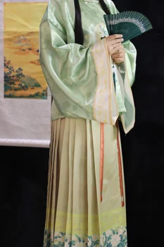 Artı Boyutu Kadın Hanfu Ming Hanedanı Yuvarlak Boyun Geniş Kollu Baskılı Ma Mian Etek Midilli Elbise Mandalina Ördek