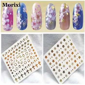 Morixi nail art sticker altın kaplama ay yıldız astar 3D manikür dekorasyon kendinden yapışkanlı parlak Yaldızlı tırnak çıkartmaları WG041