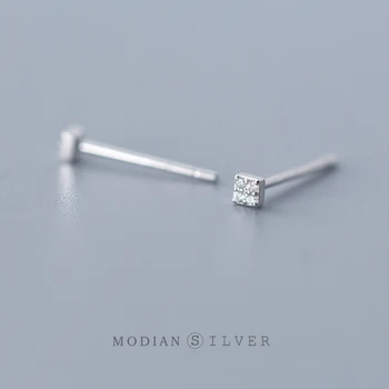 Modian Küçük Sevimli Kare Temizle CZ Saplama Küpe Moda 100 %925 Ayar Gümüş Küçük Kristal Çiviler Kulak Kadınlar Takı İçin hediye