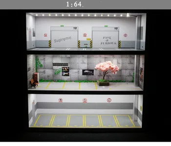 1: 64 Otopark Modeli Vitrin Oyuncak Araba Depolama Raf Raf Kutusu Simülasyon Garaj Gösterisi Bölge Sahne