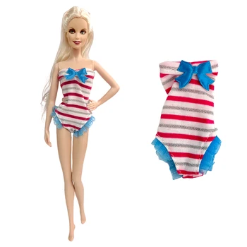 NK 1 Adet Moda Çizgili Mayo İle Yay Plaj Mayo Barbie Giysileri Bebek Aksesuarları Kız 1/6 Bebek Elbise Oyuncaklar