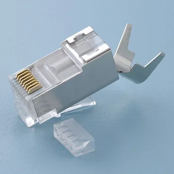 100 Adet/grup CAT7 RJ45 Konnektör Kalkanı FTP RJ45 Fiş 8P8C Ağ CAT7 Modüler fiş konnektörü Ethernet Kablosu için