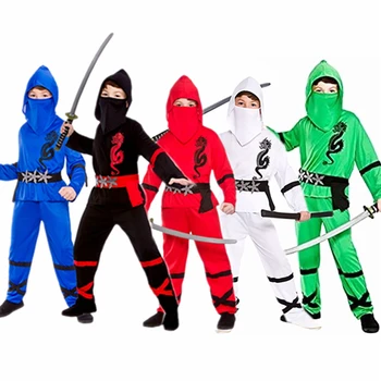 Çocuklar Ninja Kostüm Güç Ninja Cosplay Erkek Çocuk Cadılar Bayramı Savaşçı Ninja Kostüm Karnaval Purim parti giysileri Seti
