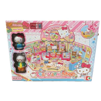 Hello Kitty Şehir Mini Dondurma Numarası Oynamak Dükkan Ev Uygun Oyuncaklar Model Süsler Hediyeler 