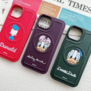 Disney 3D Donald Ördek Papatya Deri Magsafe İçin Manyetik Telefon Kılıfları iPhone 14 13 12 Pro Max Arka Kapak