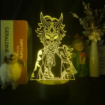Genshin Darbe Çocuk Gece Lambası Maskeli Xiao Led Renk Değiştirme Lambası Oyun Odası Dekor Çocuklar için Doğum Günü Hediyesi Anime led ışık