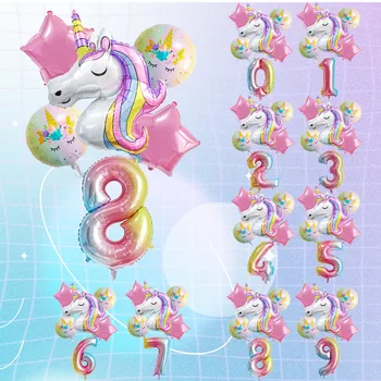 32 İnç gökkuşağı ünikorn Balon Numarası Folyo Balonlar 1st Çocuklar Unicorn Tema Doğum Günü Partisi Süslemeleri Bebek Duş Şenlikli Seti